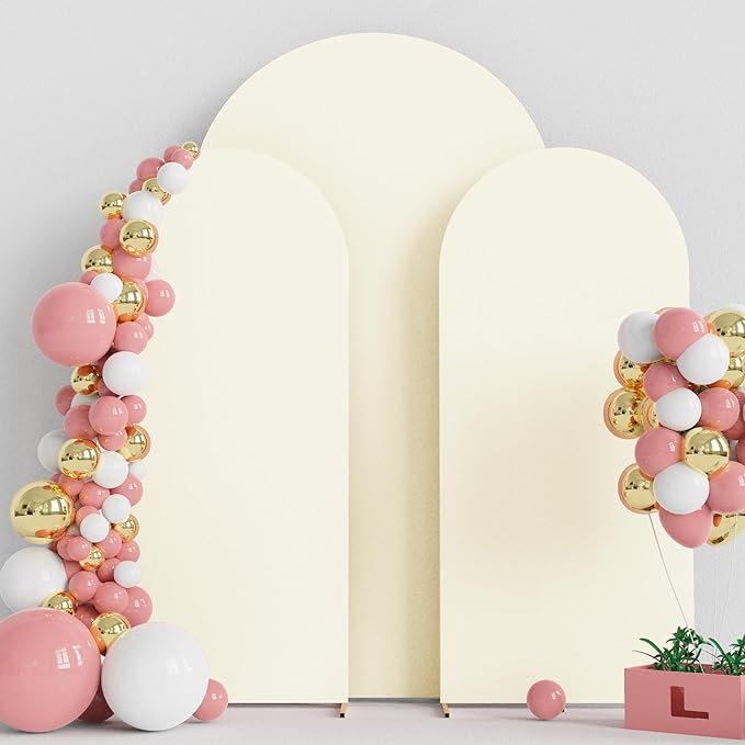 Wokceer Wedding Arch Backdrop Cover 7.2FT, 6FT, 6FT Spandex Set of 3 Wedding Arch Stand Covers Round Top Chiara Backdrop Stands Cover for Birthday Party Ceremony Banquet Decor Ivory