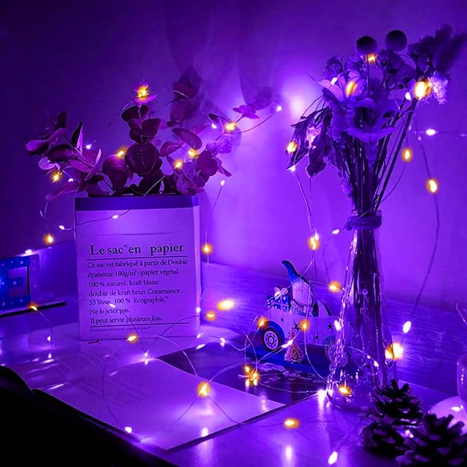 50 Pack Fairy Lights 7Ft 20 LED Twinkle String Lights Battery Operated Waterproof Firefly Starry for Mason Jar Party Wedding Christmas Valentines Day,Orange&Purple