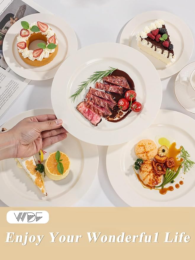 WDF 200PCS Ivory Plastic Plates - Elegant Ivory Disposable Plates for Party- Include 100 Dinner Plate 10inch and 100 Plastic Dessert Plate 7inch Perfect for Party Baby Shower Spring Mother's Day