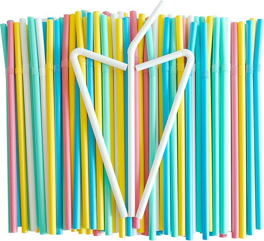 200pcs Colorful Flexible Straws Plastic-Free, 7.75" Compostable Disposable Drinking Straws for Party/Home Use,Biodegradale Eco-Friendly Bendable Straws -5 Assorted Color