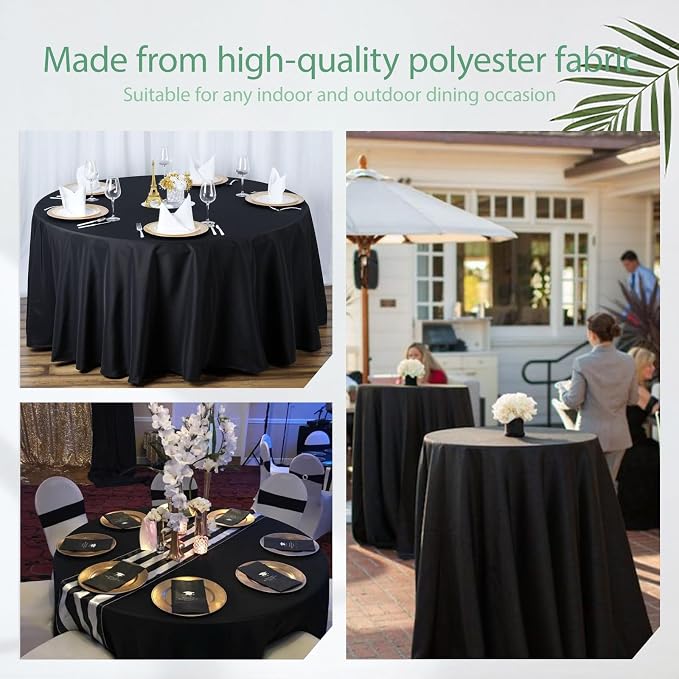 10Pack Black Round Tablecloth 90 Inch, Polyester Fabric Round Table Cover, Stain & Wrinkle Resistant Washable Table Cloth for Wedding, Party, Banquet, Dining Decor