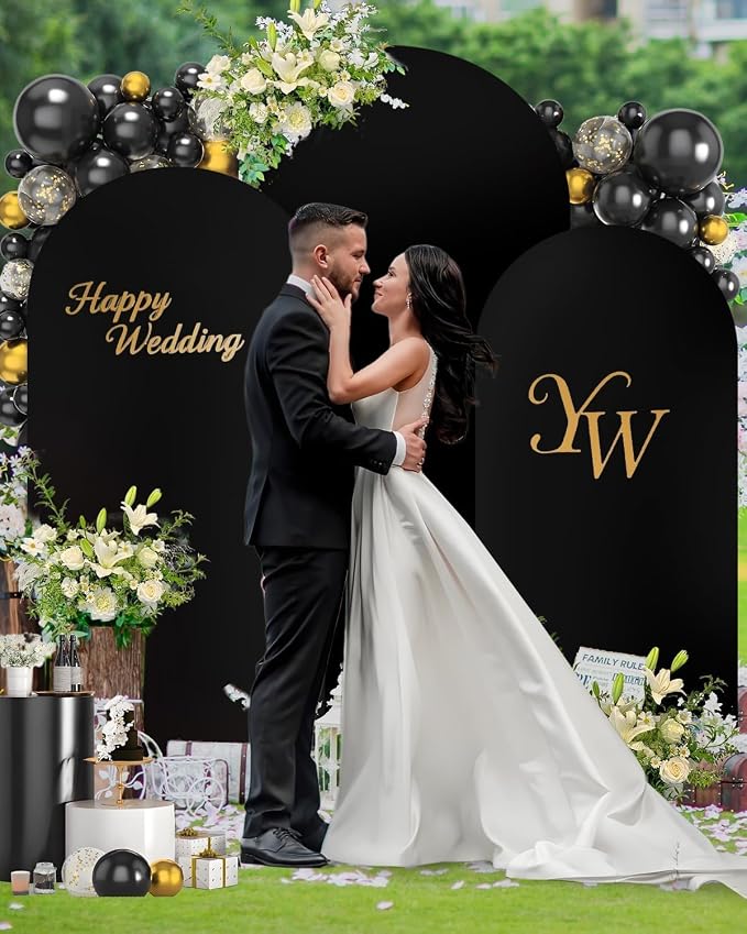 Hemmotop Black Arch Backdrop Cover, Set of 3 (7.2/6.6/6 ft) Wedding Arched Stand Cover, Spandex Arch Covers Stretchy Backdrop for Birthday Party, Baby Shower, Graduation, Decoration, 3 Pieces