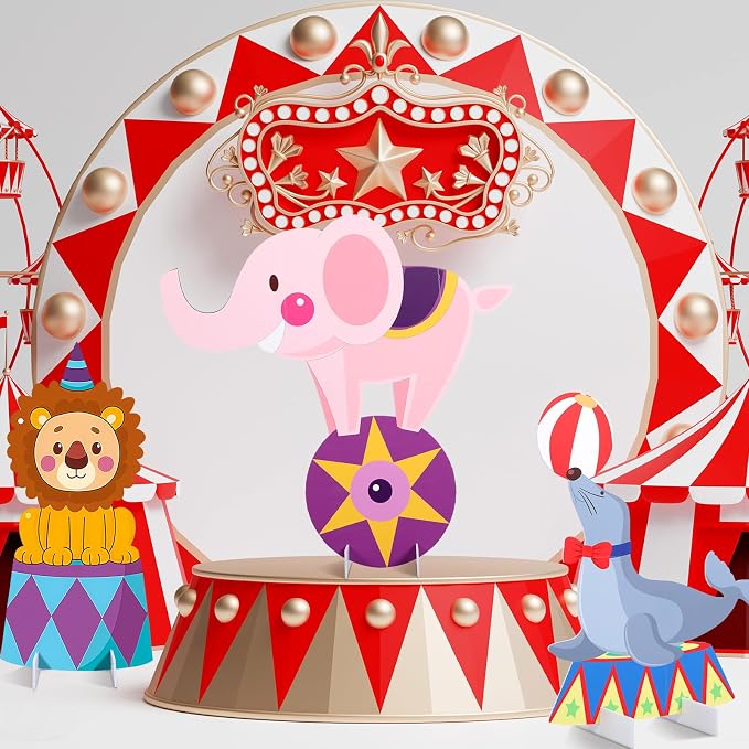 Leinuosen 3 Pcs Large Carnival Party Stand Decorations Set Circus Animal Baby Shower Cardboard Cutouts Decorations Carnival Theme Birthday Camping Party Supplies Circus Decor for Girls Boys
