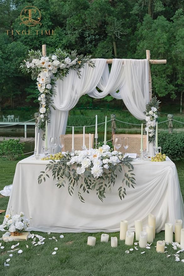 TINGE TIME Artificial Sweetheart Flower Swag with Table Cloth and Table Runner, Pack of 3 Floral Arrangement for Wedding Sweetheart Desktop Centerpiece Decoration Valentine's Day (IvoryWhite)