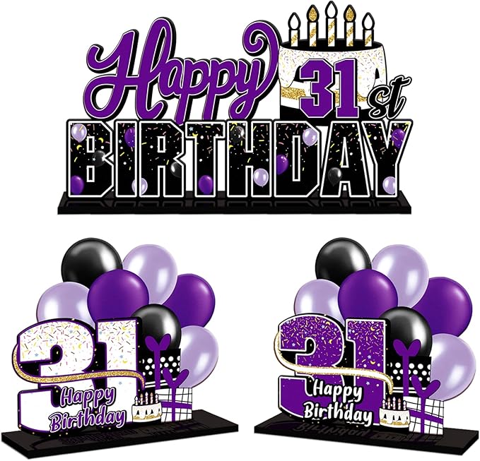 LINGTEER Happy 31st Birthday Purple Acrylic Table Topper Centerpieces Set - Cheers to 31 Years Old Birthday 31st Bday Party Gift Decorations.