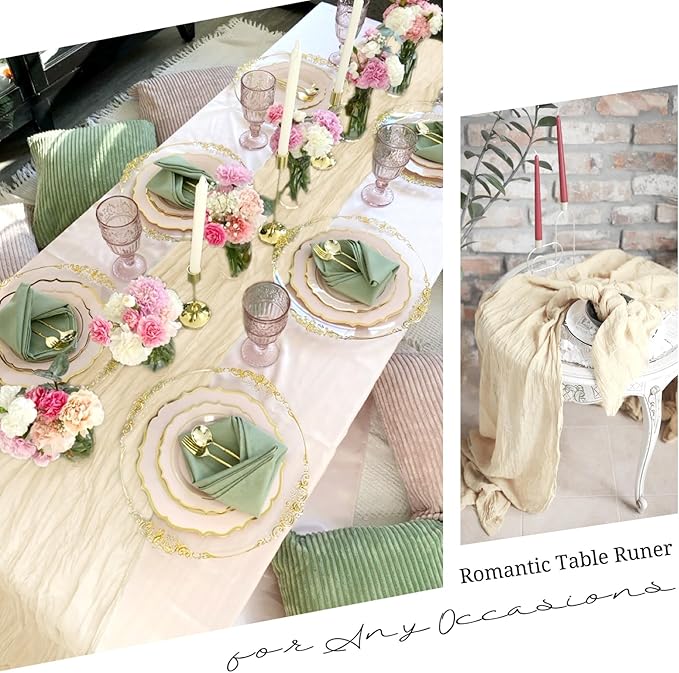 10 Pack Ivory Cheesecloth Table Runner 17x108 Inch Semi Sheer Boho Gauze Cheese Cloth Table Runners, for Wedding Bridal Shower Birthday Party Home Decor Garden Farmhouse