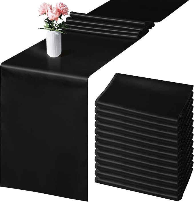 Aneco 4 Pack Satin Table Runner 12 x 108Inch Long Bright Silk and Smooth Fabric Party Table Runner for Wedding Banquet Party Decoration-Black