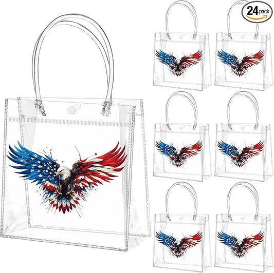 Teenyyou 24 Pcs Patriotic Eagle Gift Bags 4th of July Memorial Day Eagle American Flag Party Favors Bags with Handles for Veterans Independence Day 250th Anniversary Party