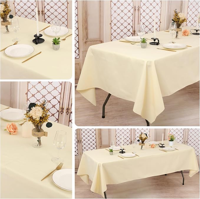 Pesonlook 10Pack Beige Polyester Tablecloths, 60 x 102 Inch for 6ft Rectangle Tables Polyester Table Cover Washable Table Cloth for Wedding Reception Banquet Party