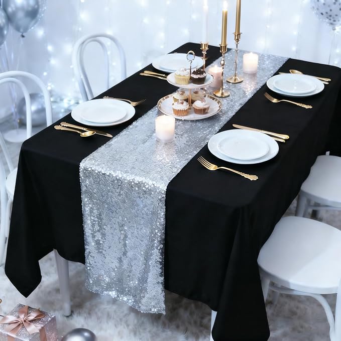12x108 inch Silver Sequin Table Runner Sparkly Glitter Table Linens 6 Packs for Party Decorations Wedding Birthday Baby Shower Engagement Anniversary