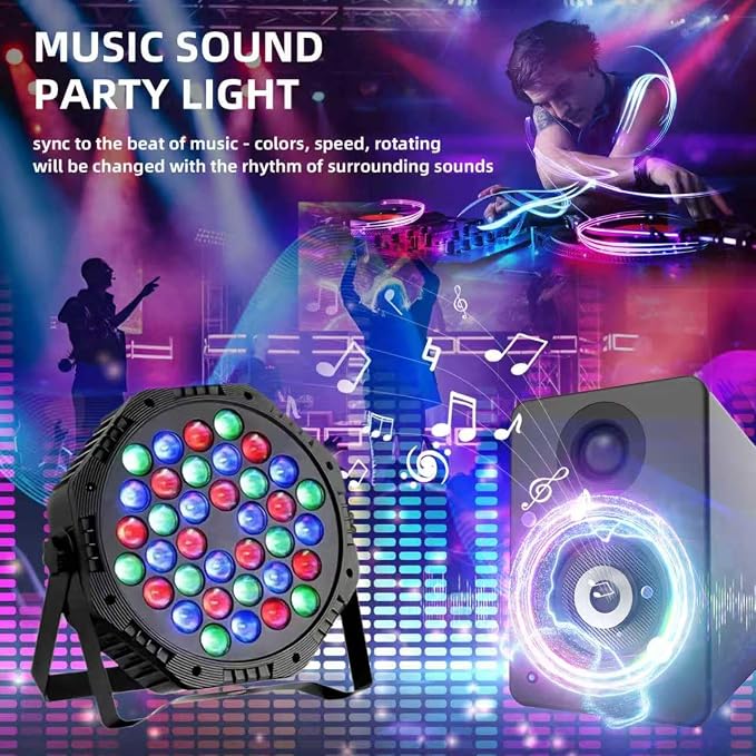 36LED Par Lights DJ Stage Light Corded RGB with Sound Activated Control Uplighting for Wedding Party Club Christmas Stage Lighting Apparatus, 2-Packs(DJ - Light)