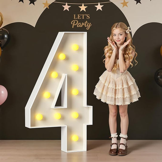 4FT Marquee Light Up Numbers, Large Marquee Numbers for 4th 14th 40th Birthday Decorations, Giant Light Up Numbers for Party Anniversary, Marquee Letters, Pre-Cut DIY Mosaic Numbers for Balloons 4