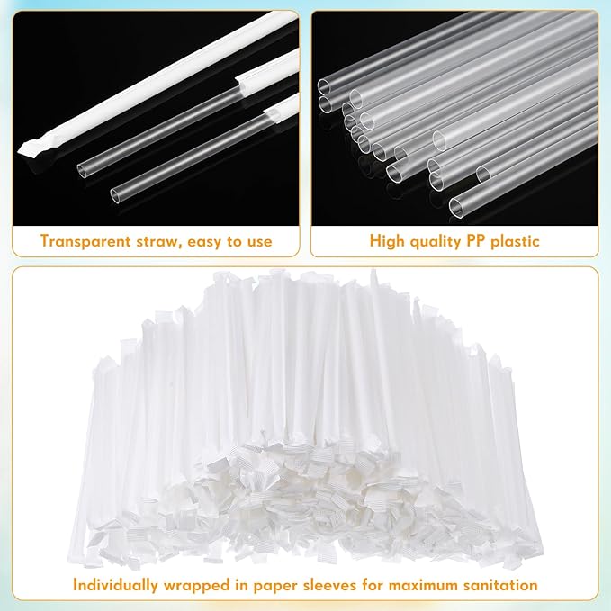 Hoolerry 1500 Pcs Plastic Straws Disposable Individually Wrapped Drinking Straight Long Straws, 0.24" Wide, for Hot and Cold Beverages (10.25 Inch)