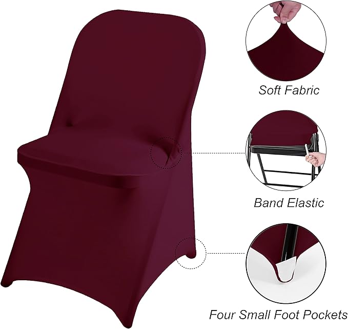 magalo 12 Pack Burgundy Spandex Folding Waterproof Chair Cover, Stretch Chair Cover Protector for Wedding, Party, Dining Banquet and Other Special Events