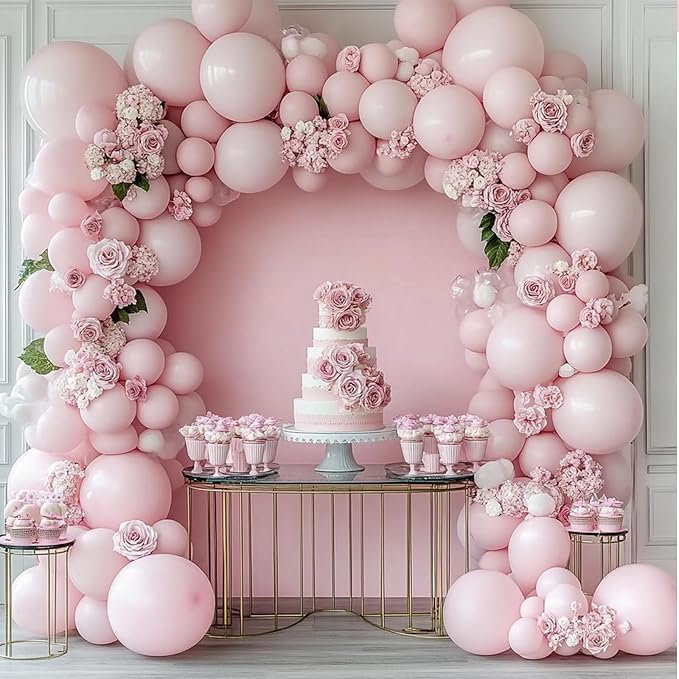 108Pcs Pink Double Stuffed Balloons Different Size, 18/12/10/5 inch Pastel Light Pink Balloons Garland Arch kit for Baby Shower Birthday Bridal Wedding Princess Party Decoration