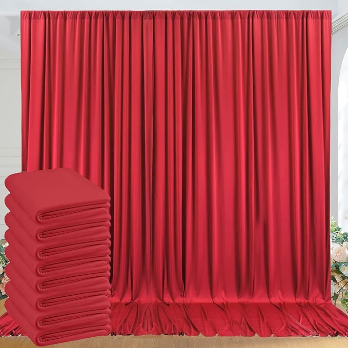 40ft x 10ft Wrinkle Free Red Backdrop Curtains for Parties, 8 Panels 5x10ft Silky Polyester Photo Backdrop Drapes for Christmas Weddings Birthday Party Photography Background Decor