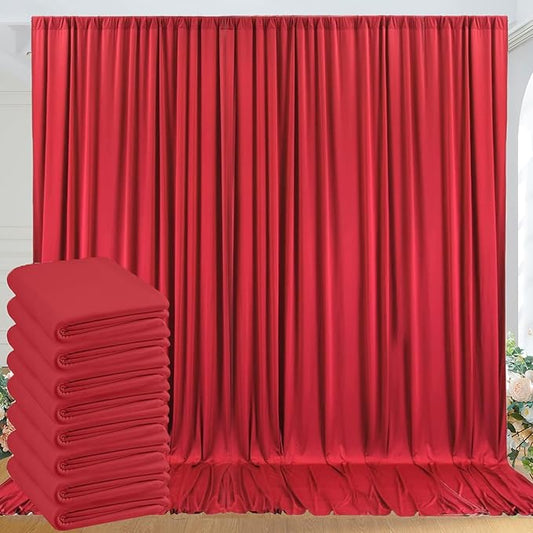 40ft x 10ft Wrinkle Free Red Backdrop Curtains for Parties, 8 Panels 5x10ft Silky Polyester Photo Backdrop Drapes for Christmas Weddings Birthday Party Photography Background Decor