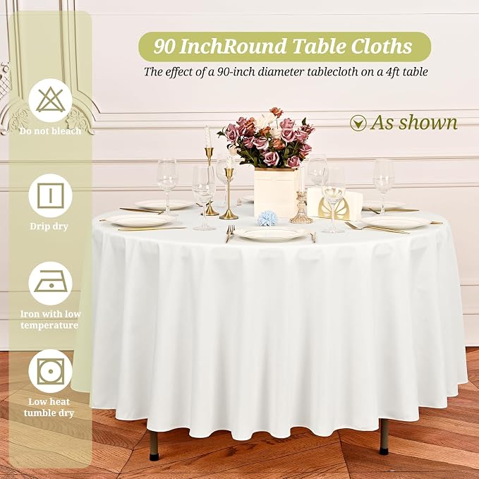 Pesonlook 10 Pack Ivory Round Tablecloths 90 Inch, Polyester Round Table Cloth Circle Bulk Linen Washable Table Cloth Stain and Wrinkle Resistant Circle Table Cover for Wedding Party Dining Banquet
