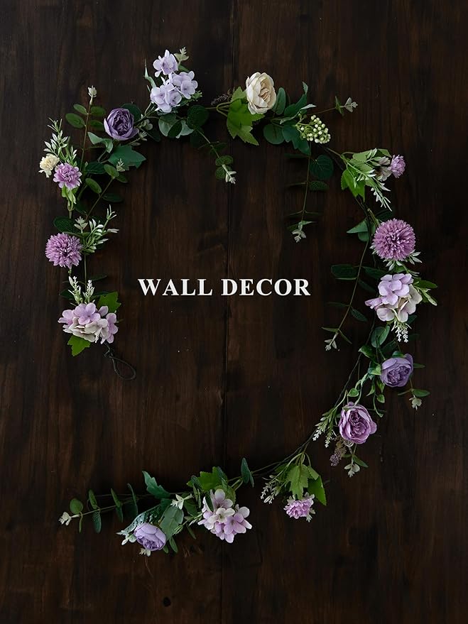 MISSPIN 5.9Ft Eucalyptus Garland with Flowers, Artificial Fake Flower Greenery Spring Garland for Baby Shower Wedding Mantle Table Centerpiece Spring Decor
