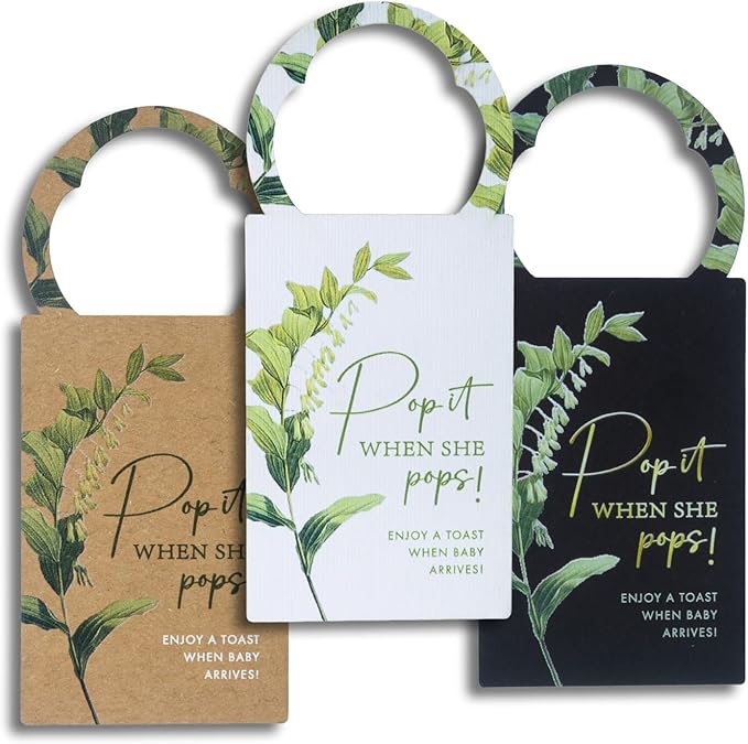 Summer-Ray 50pcs Pop it When She Pops Mini Champagne Baby Shower Tags Wine Bottle Tags (Black)