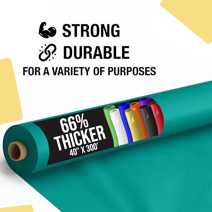Party Solids 66% Thicker Premium Teal Plastic Table Cover Roll 40" X 300' Table Cloth Plastic Cover Roll Quality Thick Banquet Rolls Disposable Tablecloth Rolls Strong American Based Company