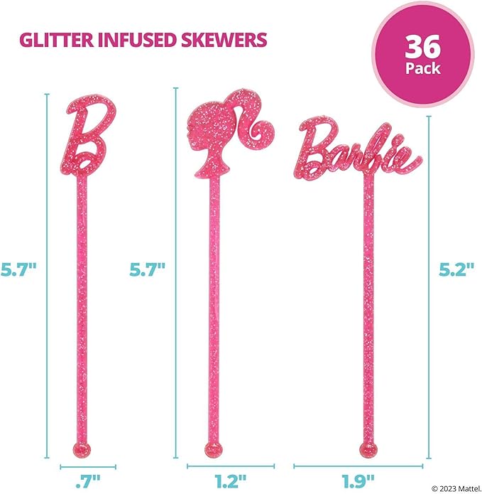 DecoPac Barbie Skewers For Cakes, Cupcakes, And More | 36 Pink Stir Sticks, Ideal For Birthday's, Parties And Celebrations. Personalize Your Baked Creations. Pack of 36