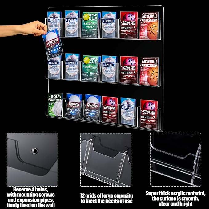 Eersida 2 Pack Acrylic Brochure Pamphlet Holder Wall Mount Clear Brochure Display Holder Plastic Trifold Flyer Rack Literature Storage Rack for Offices Waiting Room (18 Pockets, 25 x 22 Inch)