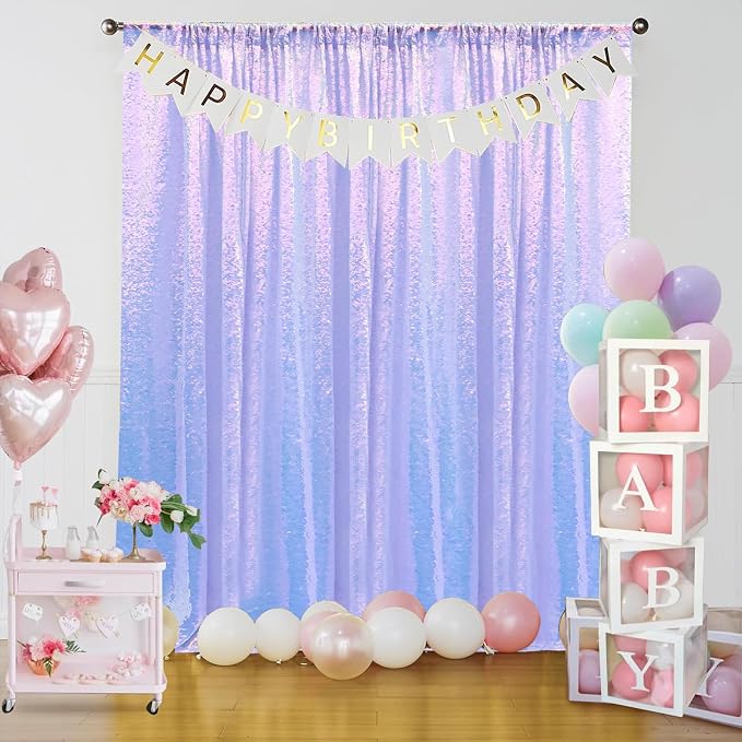 Sugargirl Mermaid Lavender Sequin Backdrop Curtain 4 Panels 2FTx8FT Glitter Mermaid Lavender Background Drapes Sparkle Photography Backdrop for Party Wedding Birthday Wall Decoration