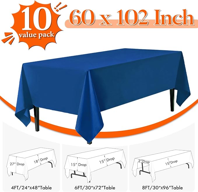 10 Pack Royal Blue Tablecloth 60x102 Inch Royal Blue Table Cloth for 6 Foot Rectangle Tables, Wrinkle Resistant Rectangular Tablecloth Washable Polyester Fabric Table Covers for Party Banquet Wedding