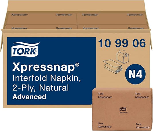 Tork Xpressnap Natural Dispenser Napkin N4, 2-ply, 1/2 Fold, One-at-a-Time Dispensing, 12 x 500, 8.5" x 6.5", 109906