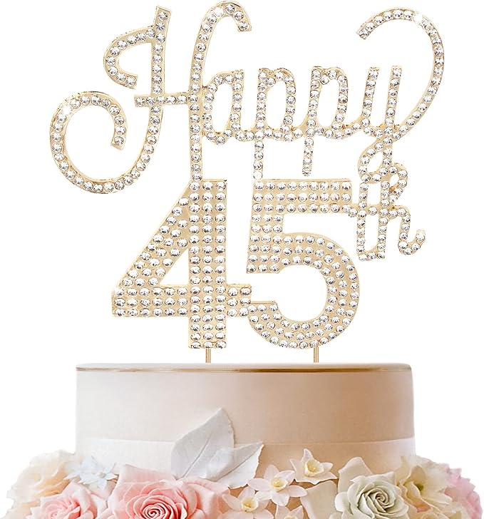 LINGTEER Happy 45th Birthday Gold Rhinestone Cake Topper - Cheers to 45th Birthday 45 Years Old Anniversary Party Cake Centerpieces Topper Decorations Gift Sign.