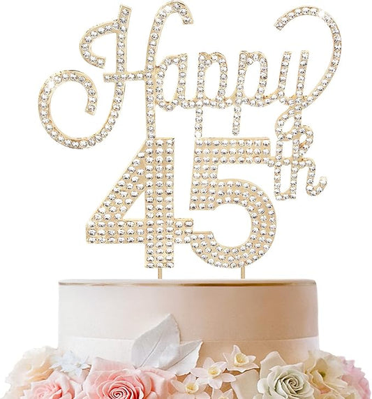LINGTEER Happy 45th Birthday Gold Rhinestone Cake Topper - Cheers to 45th Birthday 45 Years Old Anniversary Party Cake Centerpieces Topper Decorations Gift Sign.