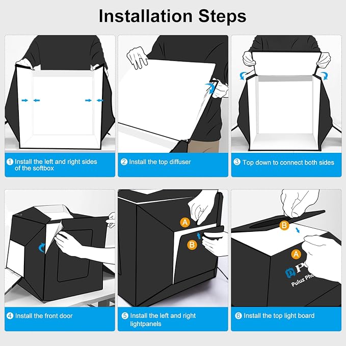 PULUZ 16x16 Inch Upgrade Photo Studio Light Box, Professional Dimmable Shooting Tent with 480 LED Lights & 4 PVC Backdrops, Portable Softbox for Jewelry, Small Product Photography