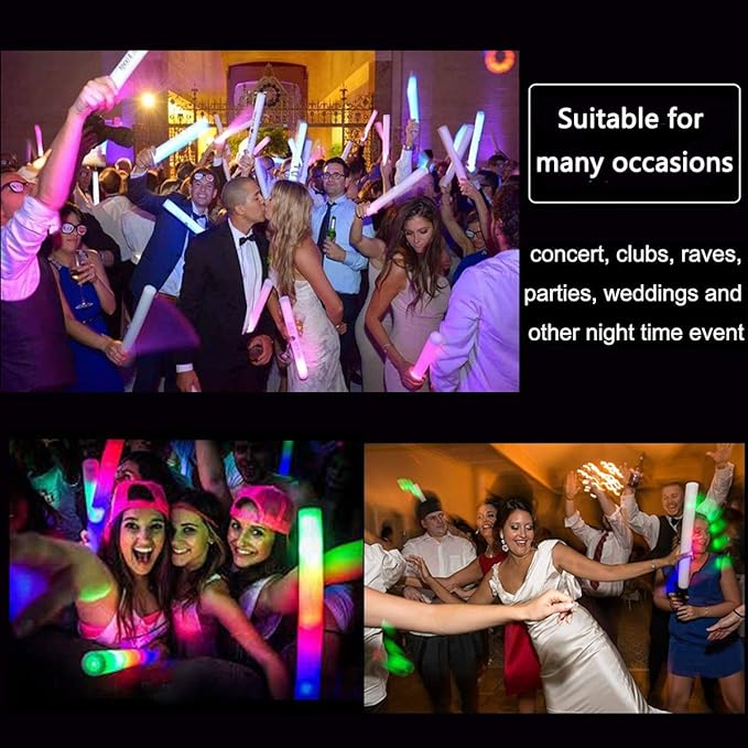 Glow Sticks Bulk-36 Pcs LED Foam Sticks Glow in The Dark Party Supplies with 3 Modes Colorful Flashing Light Up Toys for Party Wedding Birthday Concert Halloween