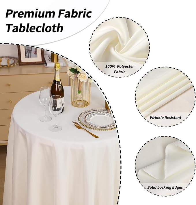 Fixwal 6 Pack Ivory 120 Inch Round Tablecloths, Reusable Heavy Duty Washable Polyester Table Covers, Stain and Wrinkle Resistant for Wedding, Bridal Shower, Boho Party, Outdoor, Picnic