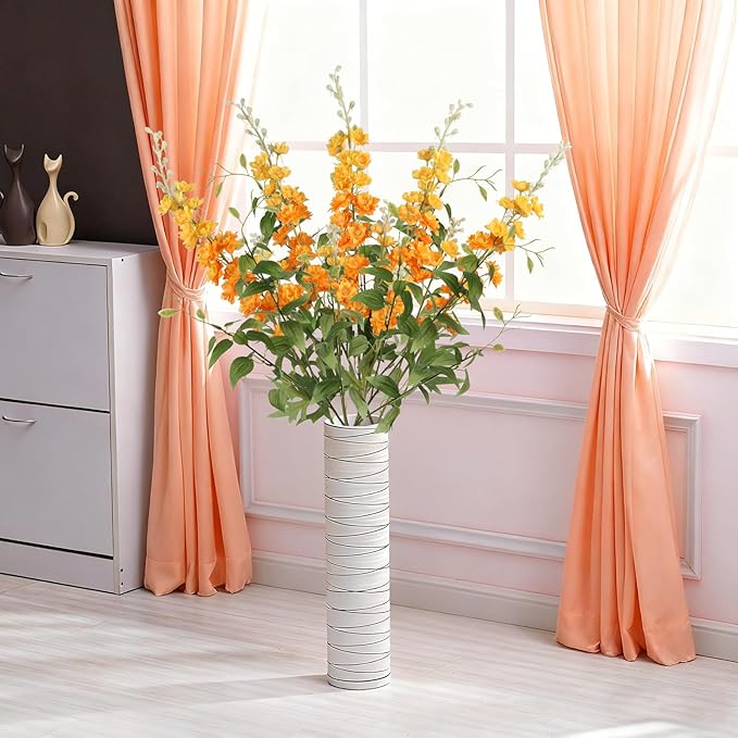 IPOPU 9Pcs Orange Artificial Delphinium Flowers Combo Clematis Greenery Stems, 33.5" Long Stem Larkspur for Wedding Centerpieces, Bridal Bouquet, Home Party Table Decor (Orange)