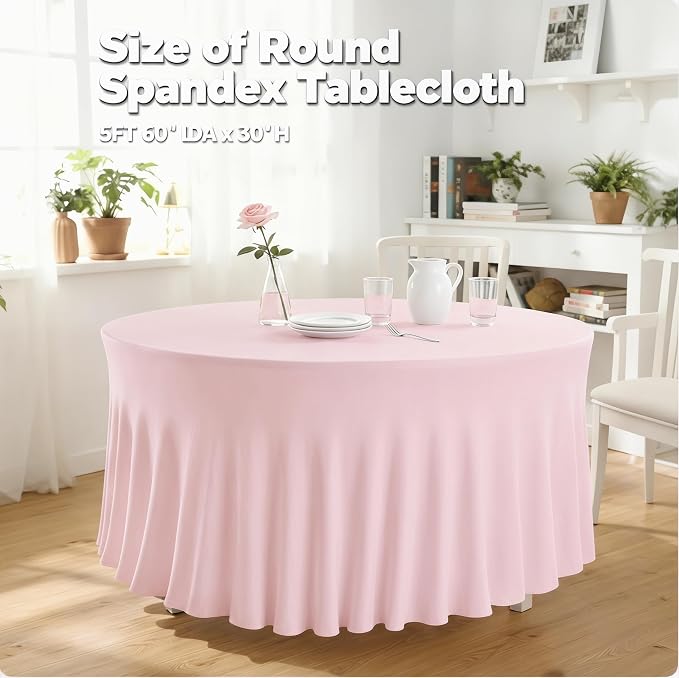 10 Pack Pink Round Spandex Tablecloths for 60in Tables, 120 Inch Stretch Fitted Table Skirts, Wrinkle-Free Washable Polyester Covers for Wedding, Banquet & Party