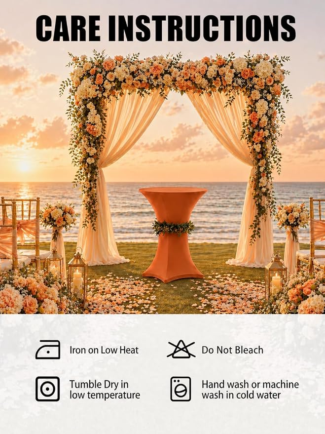 Cocktail Table Covers - 2 Pack 32x43 Inch Table Cloth - Orange Fitted Stretch Spandex Round High Top Tablecloth for Party, Bar, Birthday, Pub, Banquet