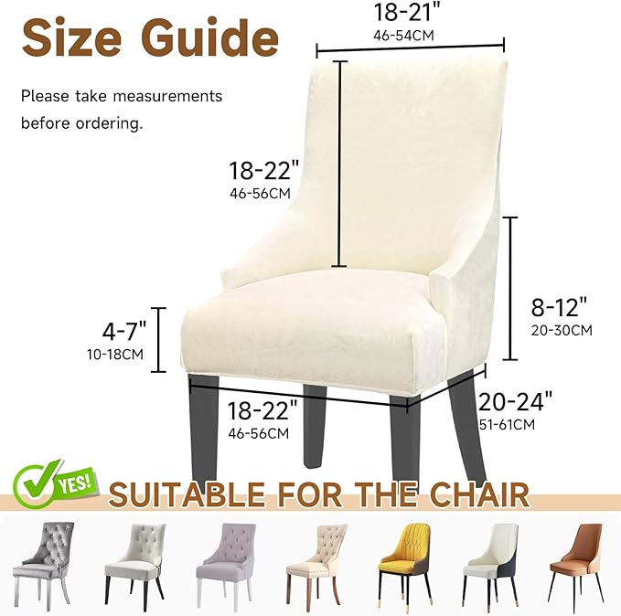 Velvet Wingback Dining Chair Cover Soft Stretch Accent Chair Cover Slipcover Thick Plush Wing Back Chairs Covers Furniture Protect Washable Chairs Protector Covers for Dining Room (Beige, 4)