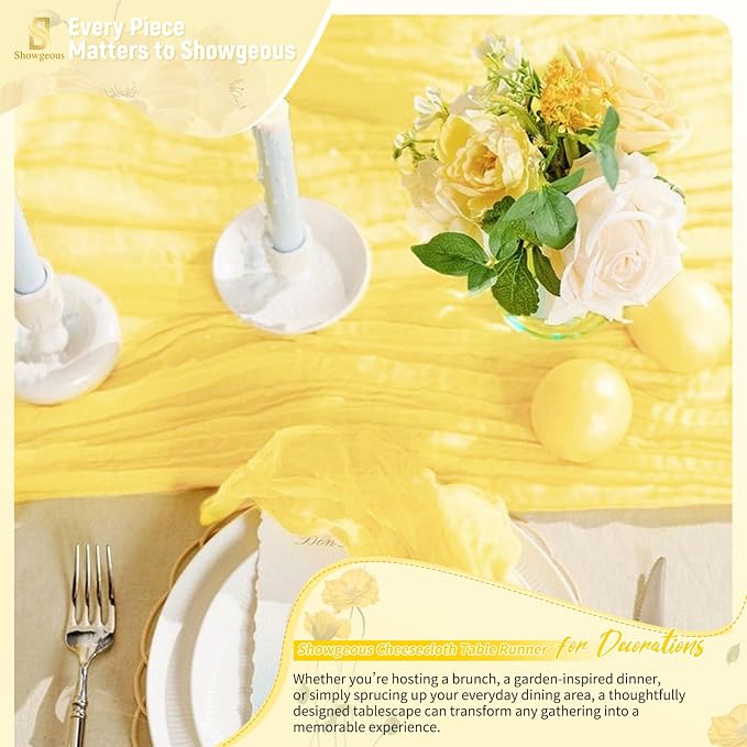 30 Pack Light Yellow Cheesecloth Table Runner 17 x 108 inch Boho Gauze Table Runner Rustic Sheer Cheese Cloth Table Decorations for Wedding Party Baby Bridal Shower Birthday Holiday Home