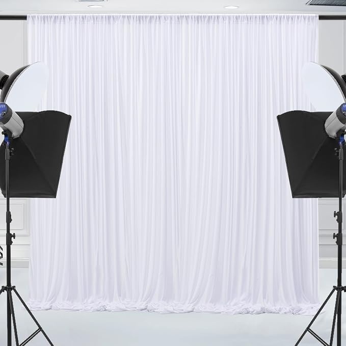 40x10ft Wrinkle Free White Backdrop Curtain for Parties Soft Fabric Drapes Wedding White Curtain Backdrop for Birthday Party Decorations Background for Photography 5x10ft, 8 Panels