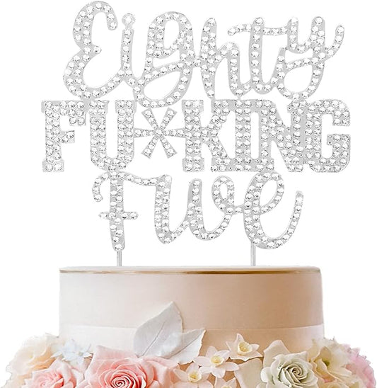 LINGTEER Eighty Five Funny Silver Rhinestone Cake Topper - Cheers to 85 Years Old,Happy 85th Birthday Party Cake Centerpieces Topper Decorations Gift Sign.
