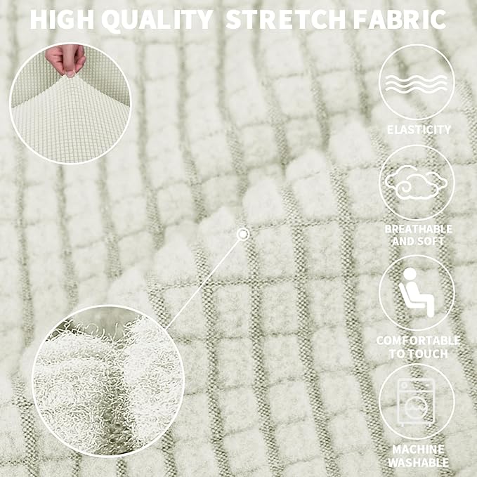 JIVINER High Stretch Loveseat Sofa Slipcovers 1-Piece Jacquard Couch Covers for 2 Cushion Couch Furniture Protector Washable Sofa Covers for Kids Pets Small Checks (Loveseat, Natural)