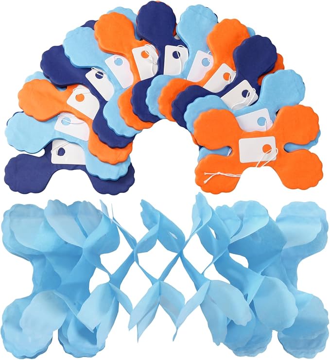 Navy-Dusty Blue Orange Birthday Party-Decorations - 12pcs Streamers-Garland Fathers Day 4-Leaf Clover Paper Banners,Bachelorette Baby Bridal Shower Wedding Graduations Decor Backdrop Ouruola