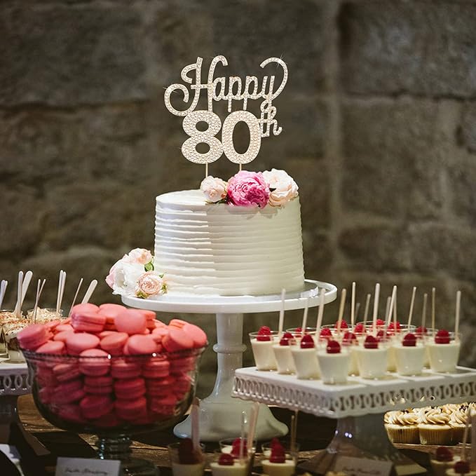 LINGTEER Happy 80th Birthday Gold Rhinestone Cake Topper - Cheers to 80th Birthday Eighty Years Old Anniversary Party Cake Centerpieces Topper Decorations Gift Sign.