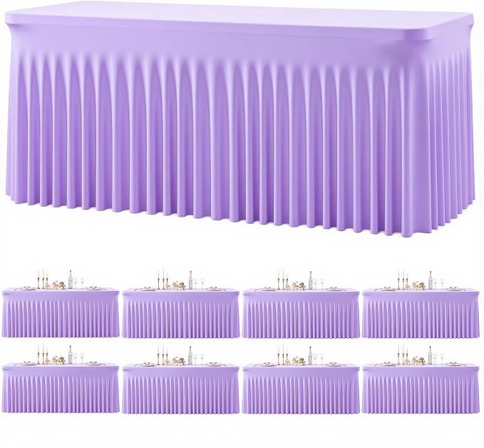 gogoparti 8 Pack Spandex Purple Fitted Table Cloth for 6ft Rectangle Tables Purple Stretch Tablecloth Table Covers Skirt Banquet Wrinkle Free Tablecloths for Parties Wedding