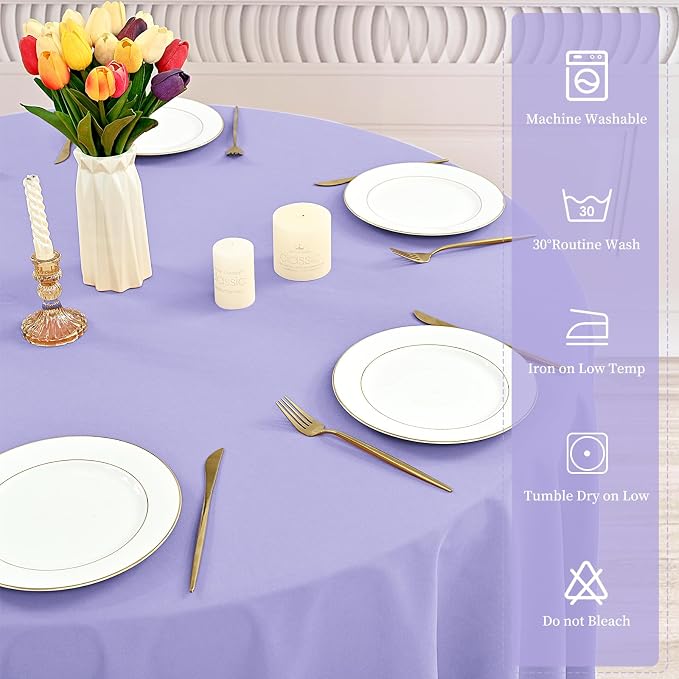 YMHPRIDE 6 Pack Round Tablecloth Lavender Table Cloths 90 Inch Polyester Round Tablecloth,Lavender Tablecloths Round 90 inch Washable Fabric Table Covers for Wedding,Party,Dining,Banquet