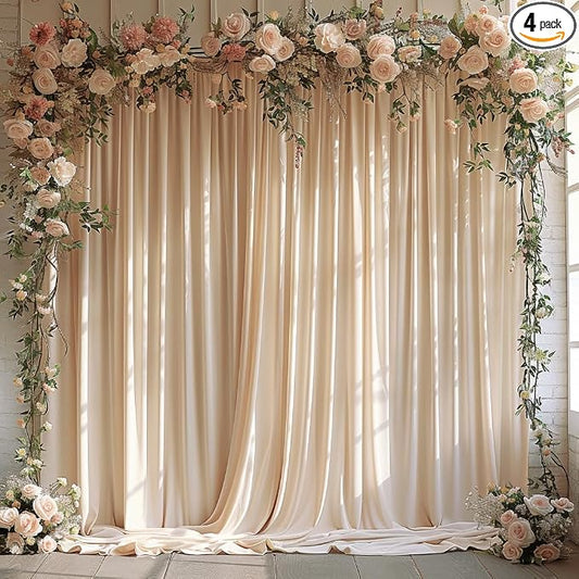 20x10ft Wrinkle Free Cream Backdrop Curtain for Parties Soft Fabric Drapes Wedding Curtain Backdrop for Birthday Party Decorations Background for Photography 5x10ft,4 Panels