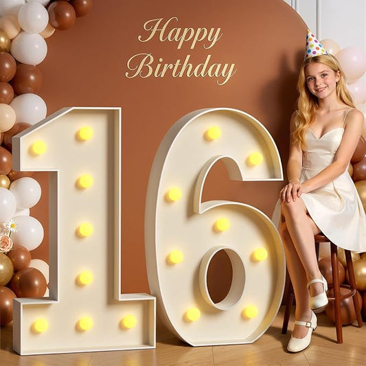 Tongjoy 3FT Marquee Numbers 16, Light up Numbers for 16 Birthday Decoration, Large Light Up for 16 Years Old, Anniversary Party Decor Birthday, Happy 16th Birthday Decorations