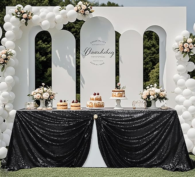 Juya Delight 60" x 102" Black Sequin Tablecloth Rectangle Sparkle Table Cover for Birthday Party Banquet Wedding 6ft Tables